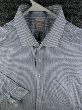 Brooks Brothers 17 34 Striped Blue Traditional Fit Button Up Shirt Cotton Adult